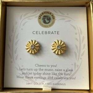 Spartina 449 18K Gold Plated Stud Earrings Gem Embellished – NWT